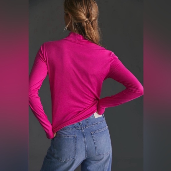 Anthropologie Gauzy Mock Neck Top XS Fuschia - Picture 2 of 8